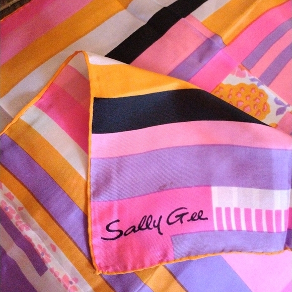 Vintage Accessories - Vintage Sally Gee Scarf, Bright Pastel Colors, & Flowers, Rockabilly, Pin-up